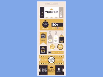 店铺店面促销优惠券折扣周年庆VIP领券打折满减标签设计矢量素材AI格式