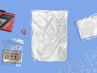 透明塑料膜CD磁带光盘金属气泡袋海报做旧标签褶皱包装碎纸片纸张样机