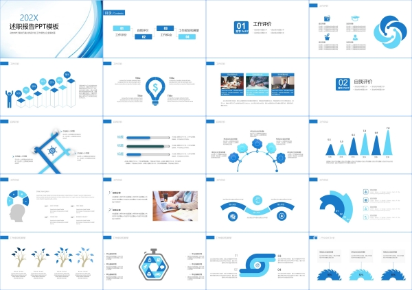 高级感蓝色简约商务公司述职报告计划工作总结汇报ppt模版