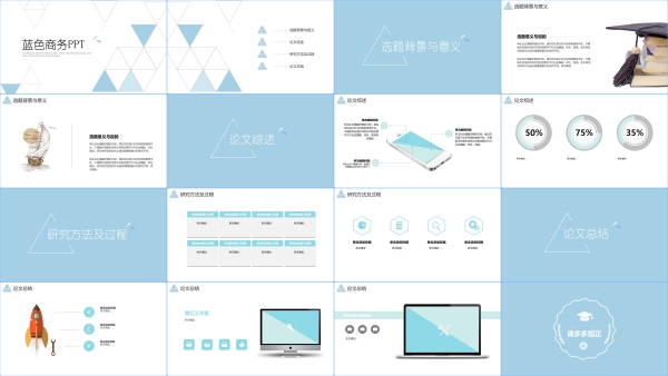 高级感蓝色简约商务公司述职报告计划工作总结汇报ppt模版