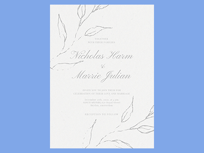 优雅手绘花卉图案高档浪漫婚礼主题邀请函贺卡