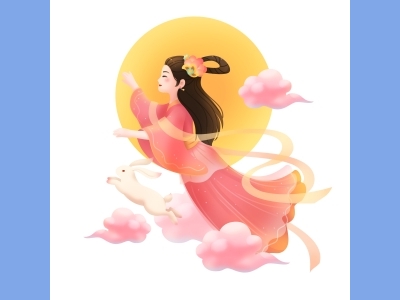 中秋节插画手绘psd格式素材嫦娥