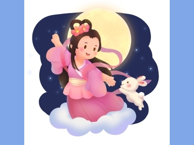 中秋节插画手绘psd格式素材嫦娥