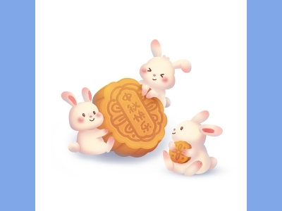 中秋节插画手绘psd格式素材月饼兔子