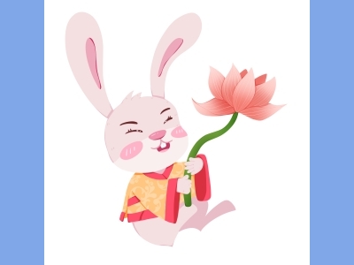 中秋节插画手绘psd格式素材兔子