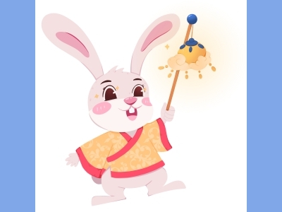 中秋节插画手绘psd格式素材兔子