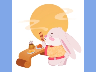 中秋节插画手绘psd格式素材兔子
