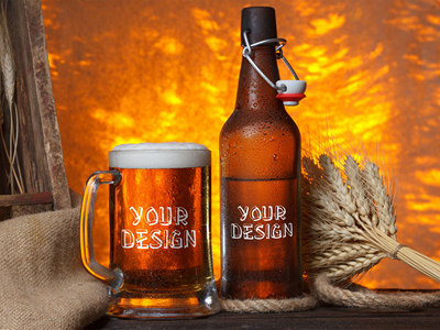 啤酒瓶酒杯啤酒包装样机