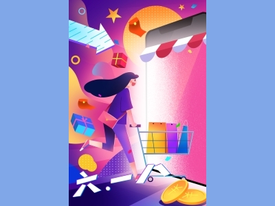 淘宝电商618海报插画psd素材