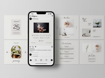 Ins风社交媒体手机屏幕APP界面UI广告展示样机智能贴图PS设计素材