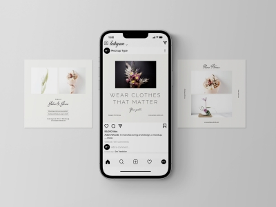 Ins风社交媒体手机屏幕APP界面UI广告展示样机智能贴图PS设计素材