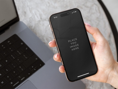 苹果iPhone14Pro手机屏幕UI界面使用场景展示样机智能贴图PSD设计素材