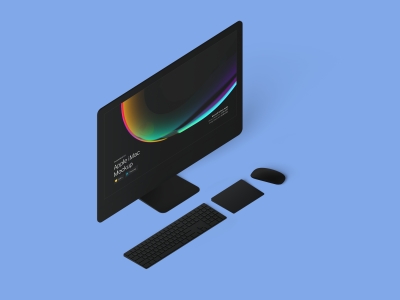 电脑网页展示效果图iMac贴图样机办公场景设计素材智能对象UI演示