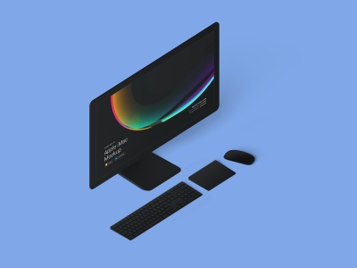 电脑网页展示效果图iMac贴图样机办公场景设计素材智能对象UI演示