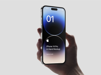 手持iphone14pro手机屏幕界面UI展示场景样机智能贴图PSD设计素材