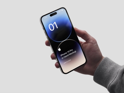 手持iphone14pro手机屏幕界面UI展示场景样机智能贴图PSD设计素材