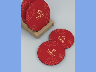 中国风新年文创样机套装包装贴图组合毕设作品产品效果图展示PSD设计素材圆形茶叶