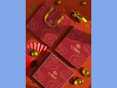 中国风新年文创样机套装包装贴图组合毕设作品产品效果图展示PSD设计素材