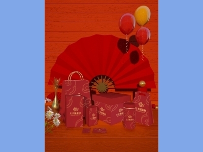 中国风新年文创样机套装包装贴图组合毕设作品产品效果图展示PSD设计素材