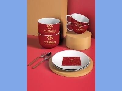 中国风新年文创样机套装包装贴图组合毕设作品产品效果图展示PSD设计素材碗