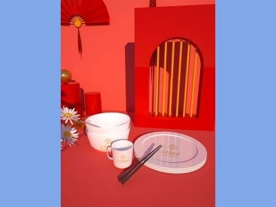 中国风新年文创样机套装包装贴图组合毕设作品产品效果图展示PSD设计素材碗盘