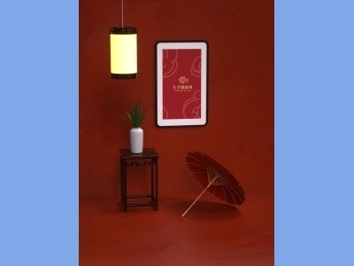 中国风新年文创样机套装包装贴图组合毕设作品产品效果图展示PSD相框雨伞