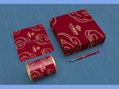 中国风新年文创样机套装包装贴图组合毕设作品产品效果图展示PSD茶叶罐子礼盒记事本笔礼品