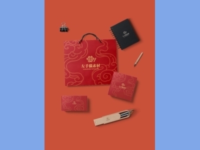 中国风新年文创样机套装包装贴图组合毕设作品产品效果图展示PSD手提袋记事本笔