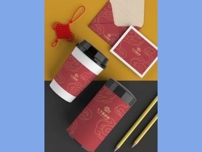 中国风新年文创样机套装包装贴图组合毕设作品产品效果图展示PSD咖啡杯茶叶罐