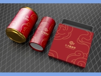 中国风新年文创样机套装包装贴图组合毕设作品产品效果图展示PSD茶叶罐