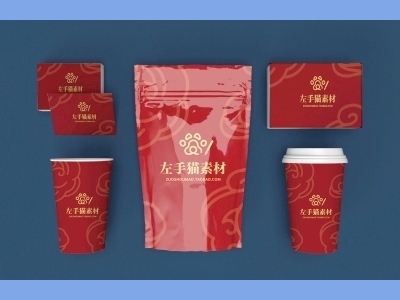 中国风新年文创样机套装包装贴图组合毕设作品产品效果图展示PSD自封袋水杯