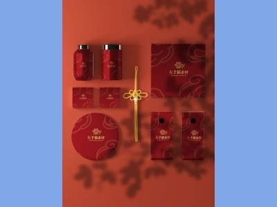 中国风新年文创样机套装包装贴图组合毕设作品产品效果图展示PSD礼盒茶叶手提袋