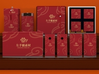 中国风新年文创样机套装包装贴图组合毕设作品产品效果图展示PSD礼品礼盒套装