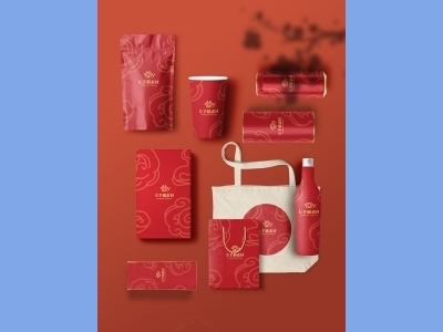 中国风新年文创样机套装包装贴图组合毕设作品产品效果图展示PSD红包布袋礼盒茶叶盒