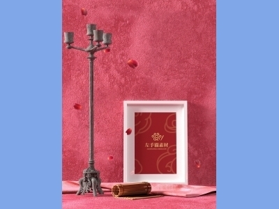 中国风新年文创样机套装包装贴图组合毕设作品产品效果图展示PSD相框烛台卷轴竹简