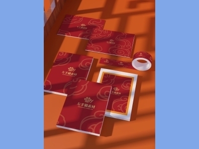 中国风新年文创样机套装包装贴图组合毕设作品产品效果图展示PSD文件夹贺卡胶带