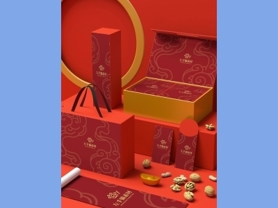 中国风新年文创样机套装包装贴图组合毕设作品产品效果图展示PSD礼盒盒子