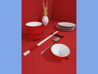 中国风新年文创样机套装包装贴图组合毕设作品产品效果图展示PSD礼盒碗盘餐具