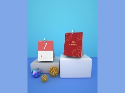 中国风新年文创样机套装包装贴图组合毕设作品产品效果图展示PSD台历挂历