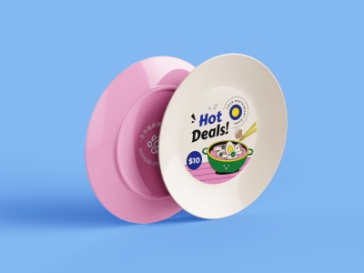 餐饮店vi工牌围裙外卖品牌食品盒餐具招牌样机PSD贴图素材模板盘子