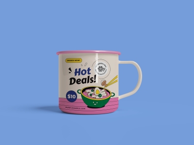 餐饮店vi工牌围裙外卖品牌食品盒餐具招牌样机PSD贴图素材模板搪瓷杯