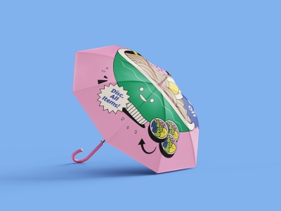 餐饮店vi工牌围裙外卖品牌食品盒餐具招牌样机PSD贴图素材模板雨伞