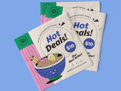 餐饮店vi工牌围裙外卖品牌食品盒餐具招牌样机PSD贴图素材模板纸巾