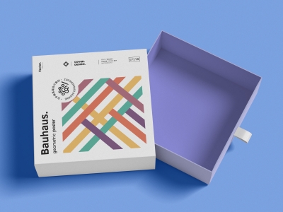 正方形抽屉礼盒抽拉纸盒产品包装盒设计展示PSD样机贴图素材模板