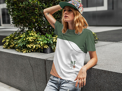 生鲜水果蔬菜店品牌VI样机服装门头LOGO效果展示贴图PSD设计素材短袖T恤帽子文化衫