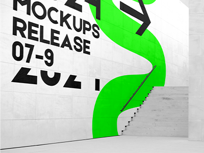 室内导视系统户外指示牌VI样机指引牌引路牌PSD墙体彩绘广告楼梯