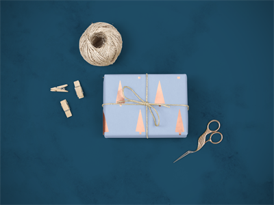 礼物品包装纸印花图案展示效果VI智能贴图样机PSD