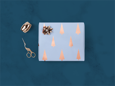 礼物品包装纸印花图案展示效果VI智能贴图样机PSD