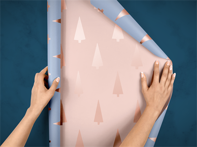 礼物品包装纸印花图案展示效果VI智能贴图样机PSD