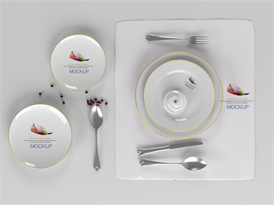 陶瓷餐具盘子碗筷子碟子PS智能样机贴图VI展示效果图PSD设计素材